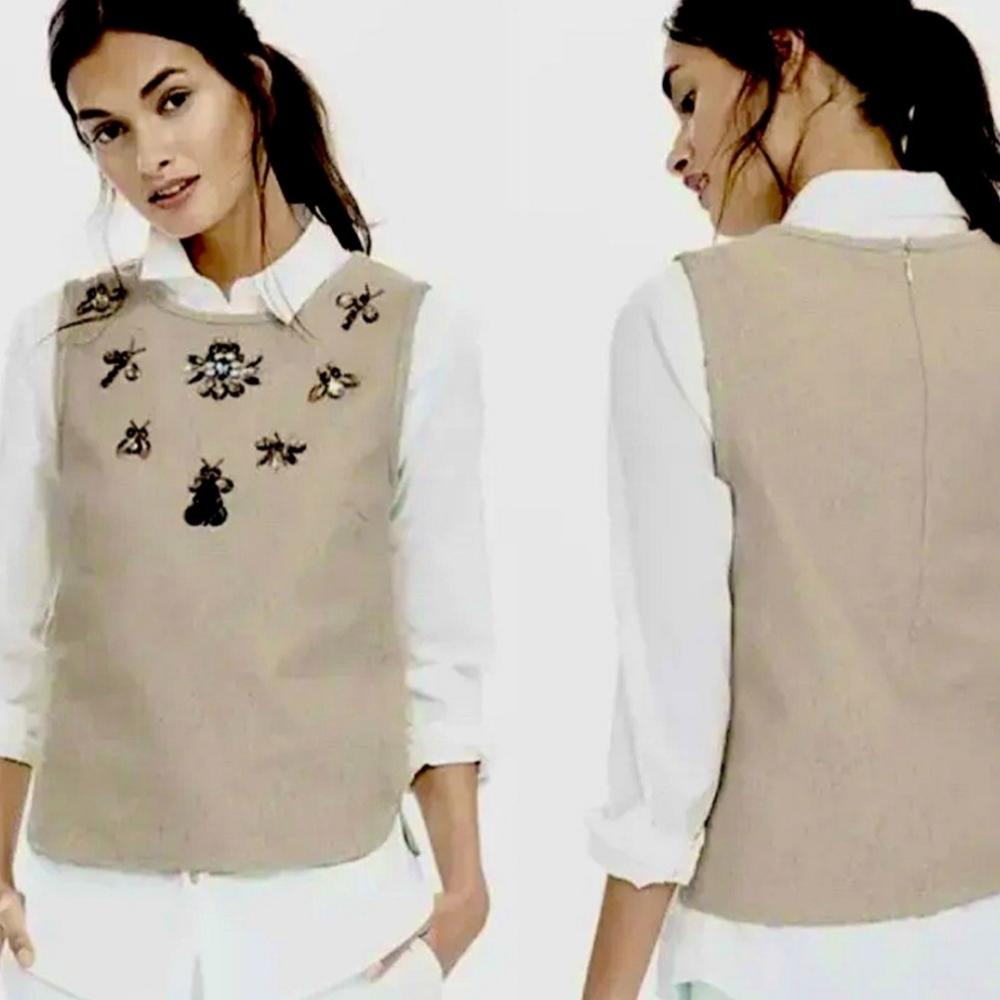 Banana Republic Beaded Vest Tank Top Linen Blend Butterfly
